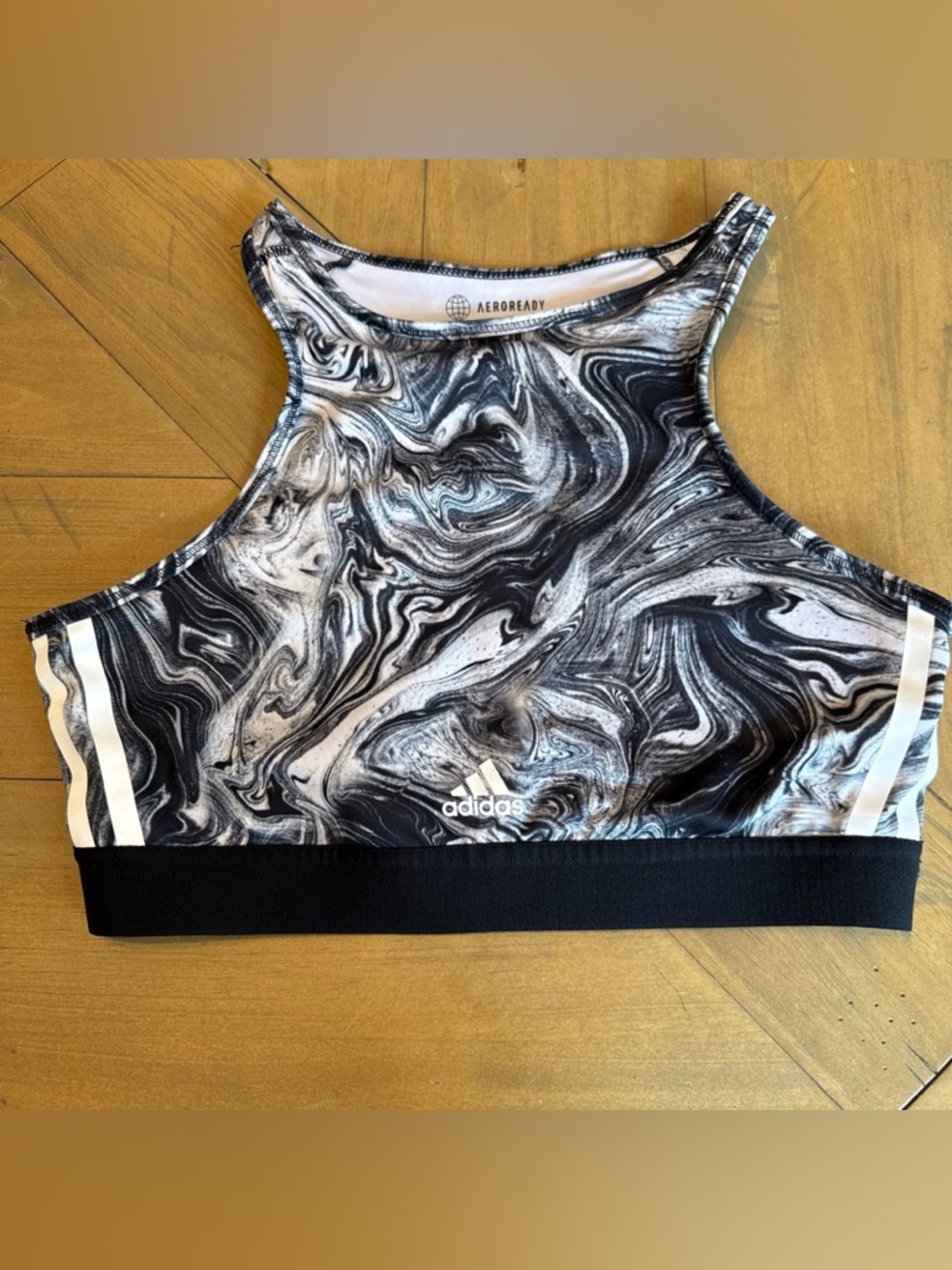 adidas Marble Print High-Neck AEROREADY Sports Bra size M in Black & White